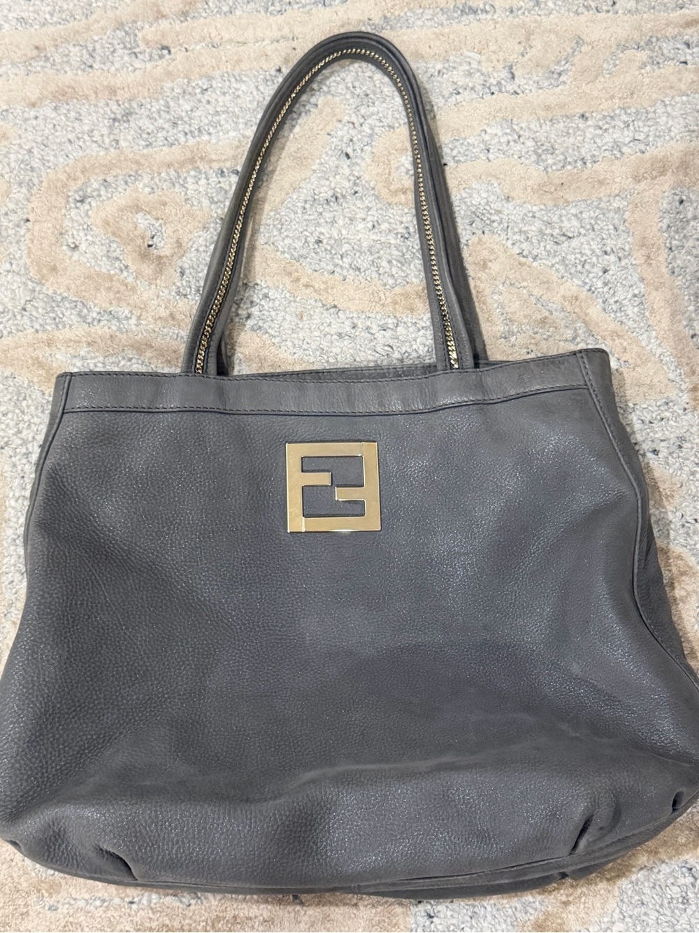 Fendi Gray Nubuck Tote with Gold F Logo - Picture 2 of 8